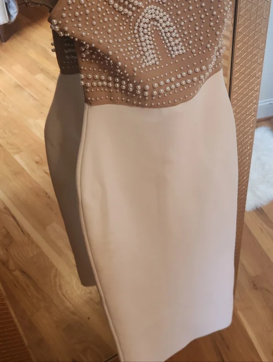 Beaded Halter Crop Top with White Midi Skirt - BELLABARNETT - Picture 4 of 7